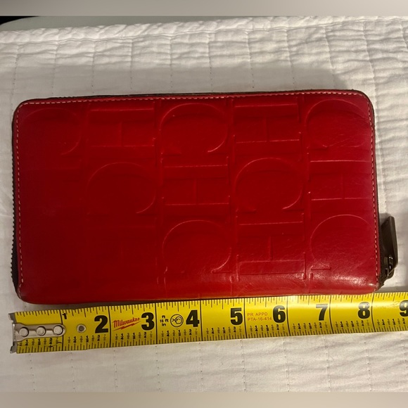CAROLINA HERRERA Red Monogram Embossed Leather Zipper Continental Wallet - Picture 12 of 14